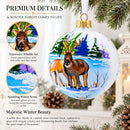 Majestic Deer in Winter Forest Glass Ball Christmas Ornament 4 Inches
