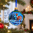 Deer in the Woods Glass Ball Christmas Ornament 3.25 Inches
