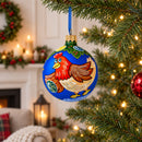 Hen Decorating the Tree Glass Christmas Ornament 3.25 Inches