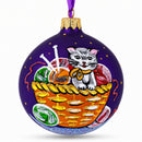 Kitten with Yarn Balls Glass Christmas Ornament 3.25 Inches
