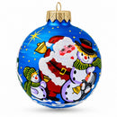 Santa and Two Snowmen Glass Ball Christmas Ornament 3.25 Inches