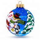 Santa and Two Snowmen Glass Ball Christmas Ornament 3.25 Inches