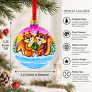 Squirrel Couple Amidst Lotus Flower Glass Ball Christmas Ornament 3.25 Inches
