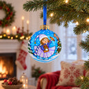 Girl with Candy and Squirrel Glass Ball Christmas Ornament 3.25 Inches