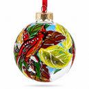 Red Cardinals in Winter Scene Glass Ball Christmas Ornament 3.25 Inches