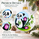 Panda with Bamboo Glass Christmas Ornament 4 Inches