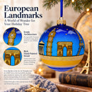 European Travel Attractions Glass Ball Christmas Ornament 4 Inches