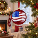 Flag of United States of America on Red Glass Ball Christmas Ornament 4 Inches