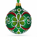 Flowers on Green Glass Ball Christmas Ornament 3.25 Inches