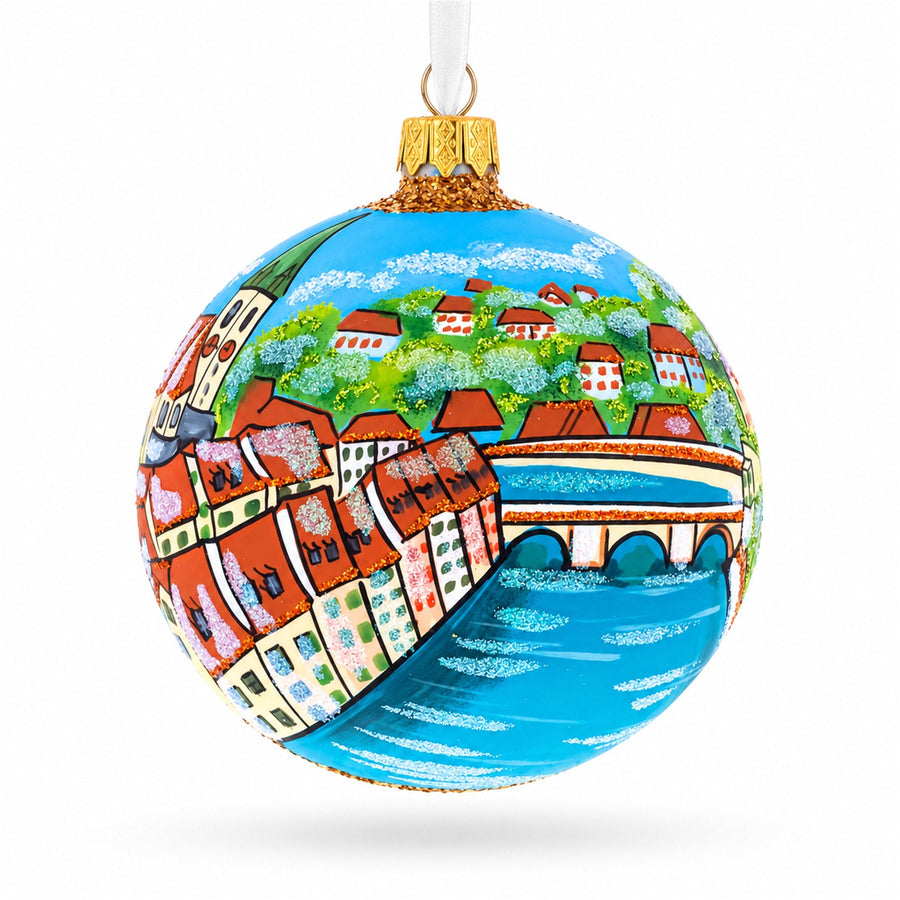 Old City, Bern, Switzerland Glass Ball Christmas Ornament 4 Inches