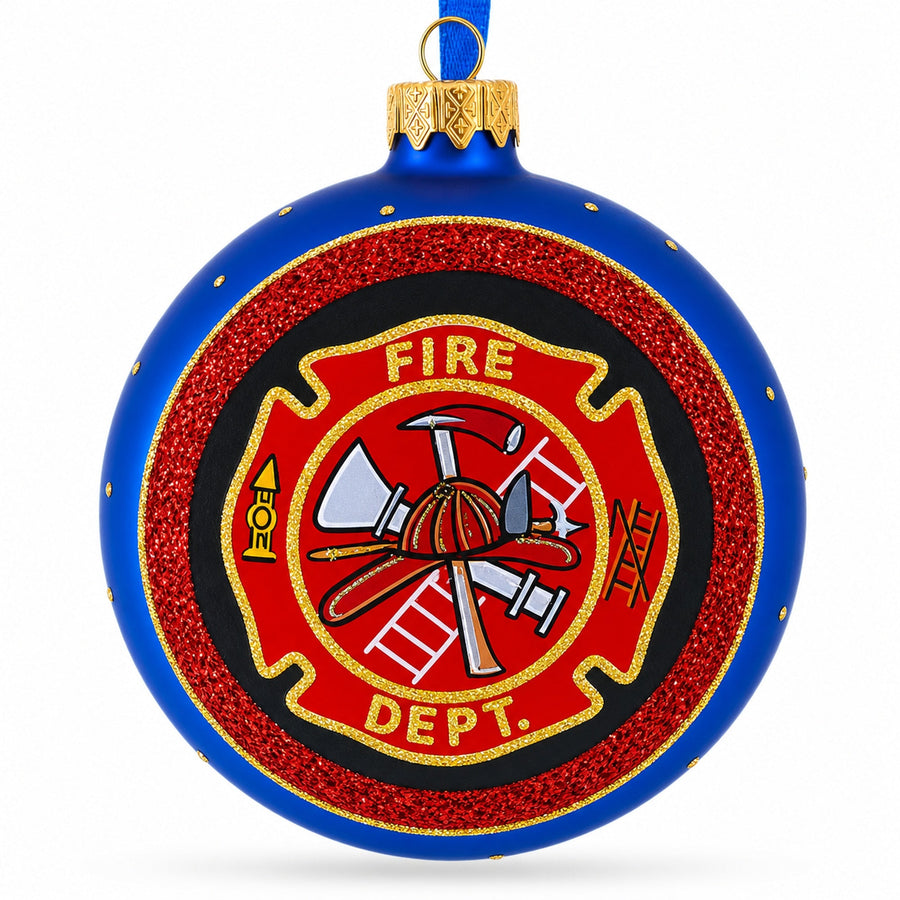Fire Department Glass Ball Christmas Ornament 4 Inches