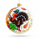 Turkey in Hat Thanksgiving Glass Ball Christmas Ornaments 4 Inches