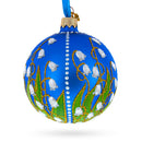 Delicate Lilies of the Valley on Blue Glass Ball Christmas Ornament 3.25 Inches