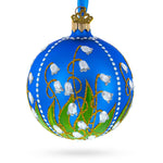Delicate Lilies of the Valley on Blue Glass Ball Christmas Ornament 3.25 Inches