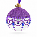 Glittered Purple Top Glass Ball Christmas Ornament 3.25 Inches