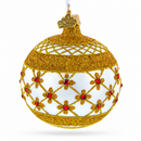 Red Jewels on Silver Glass Ball Christmas Ornament
