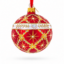 Diamond Trellis on Red Glass Ball Christmas Ornament 3.25 Inches