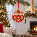 Diamond Trellis on Red Glass Ball Christmas Ornament 3.25 Inches