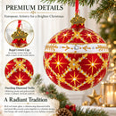Diamond Trellis on Red Glass Ball Christmas Ornament 3.25 Inches