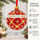 Diamond Trellis on Red Glass Ball Christmas Ornament 3.25 Inches