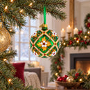 Jewels on Green Glass Ball Christmas Ornament 3.25 Inches