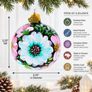 Pink and White Floral Blossoms Glass Ball Christmas Ornament 3.25 Inches