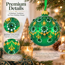 Emerald Green with Golden Accents and Crystals Glass Ball Christmas Ornament 3.25 Inches
