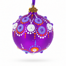 Purple Majesty with Silver Accents Geometric Glass Ball Christmas Ornament 3.25 Inches