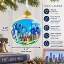Skyline of Philadelphia, Pennsylvania Glass Ball Christmas Ornament 3.25 Inches