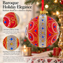 Baroque Filigree with Gemstones on Red Glass Ball Christmas Ornament 4 Inches