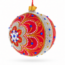Baroque Filigree with Gemstones on Red Glass Ball Christmas Ornament 4 Inches