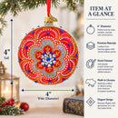 Baroque Filigree with Gemstones on Red Glass Ball Christmas Ornament 4 Inches