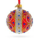 Baroque Filigree with Gemstones on Red Glass Ball Christmas Ornament 3.25 Inches