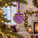 Purple Geometric Ukrainian Glass Ball Christmas Ornament 2.4 Inches