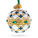 Yellow Trellis, Green Gems & Royal Blue Accents Glass Ball Christmas Ornament 2.4 Inches