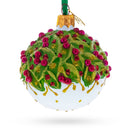 Red Pearls and Poinsettia Flowers on Glossy White Glass Ball Christmas Ornament 2.4 Inches