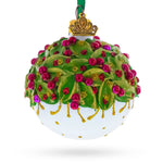 Red Pearls and Poinsettia Flowers on Glossy White Glass Ball Christmas Ornament 2.4 Inches