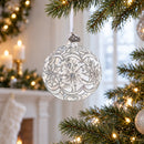 Frosted Silver Poinsettia Sparkle Glass Ball Christmas Ornament 3.25 Inches