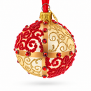 Jeweled Gold & Red Swirl Glass Ball Christmas Ornament