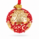 Jeweled Gold & Red Swirl Glass Ball Christmas Ornament