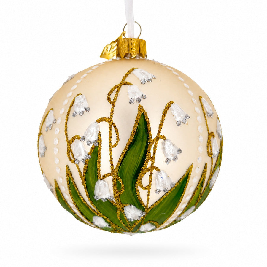 Lily of the Valley on Beige Glass Ball Christmas Ornament