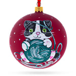 Kitten with Green Yarn Glass Blown Ball Christmas Ornament 4 Inches
