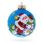 Santa and Two Snowmen Glass Ball Christmas Ornament 3.25 Inches