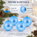 Set Of 4 Light Matte Blue Glass Ball Christmas Ornaments 4 Inches (010)