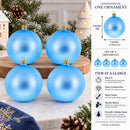 Set Of 4 Light Matte Blue Glass Ball Christmas Ornaments 4 Inches (010)