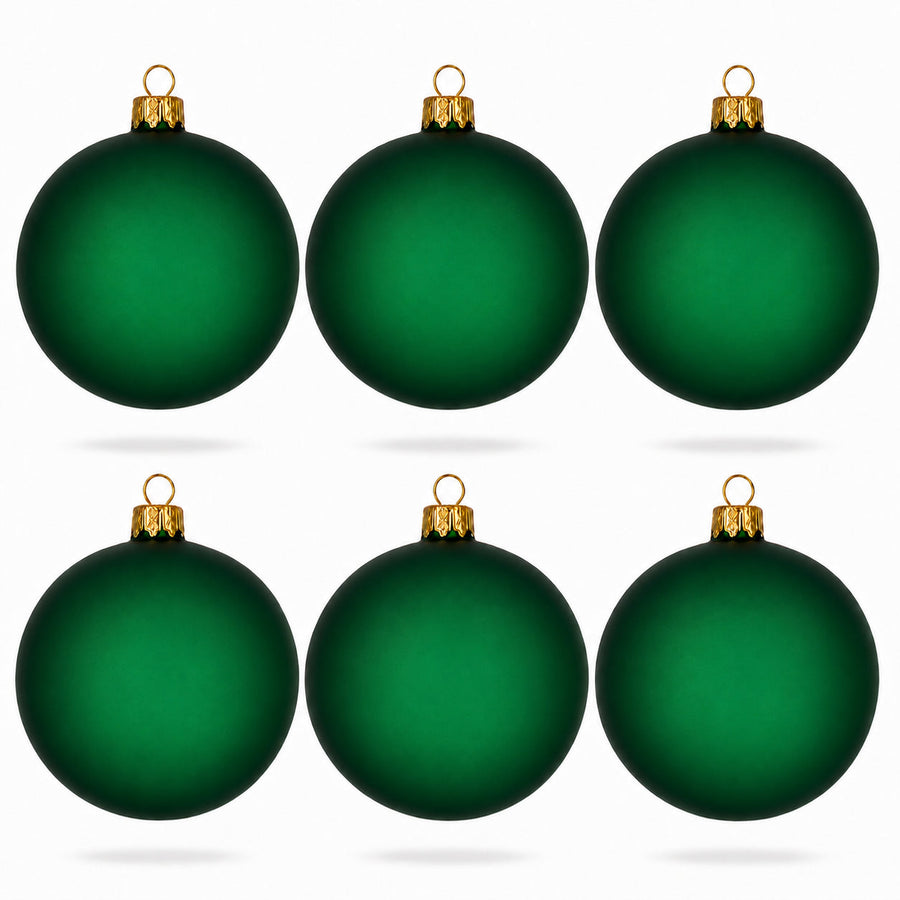 Set of 6 Translucent Green Glass Ball Christmas Ornaments (028)