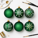 Set of 6 Translucent Green Glass Ball Christmas Ornaments (028)