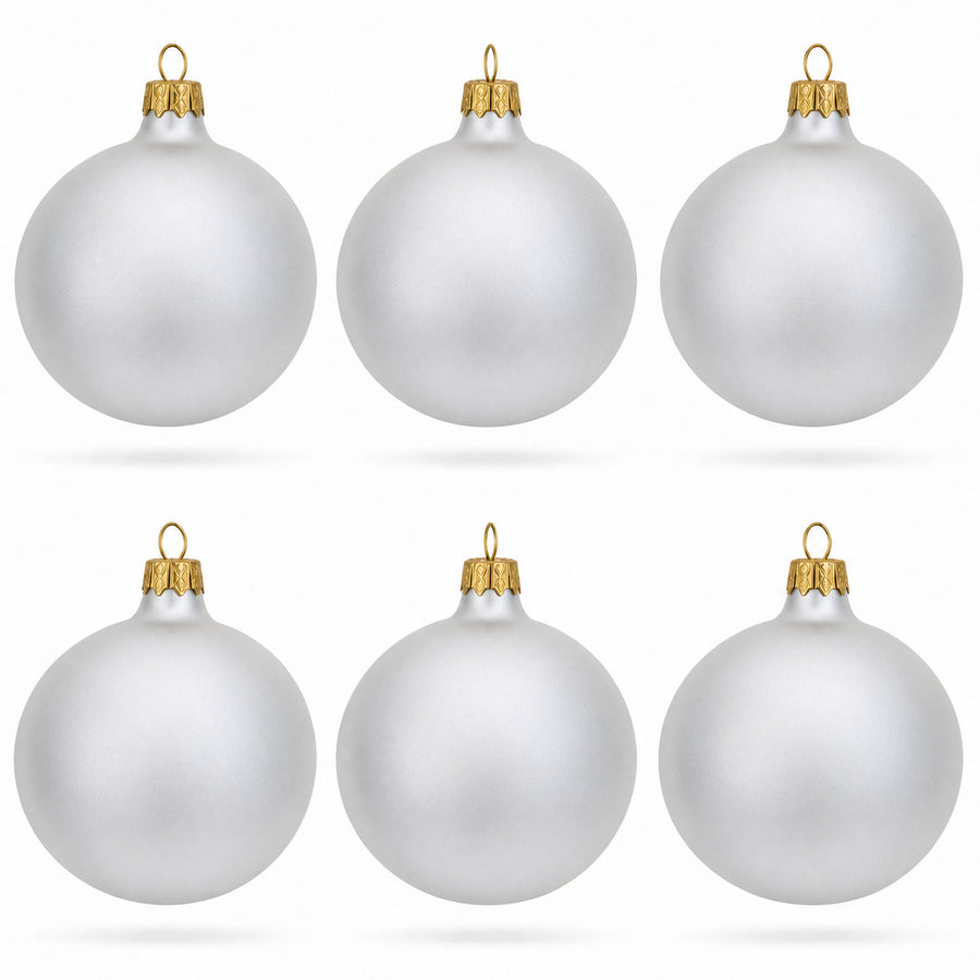 Set of 6 Matte White Glass Ball Christmas Ornaments 3.25 Inches (055)