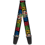 Guitar Strap - JUSTICE LEAGUE OF AMERICA w Superhero Blocks Black Multi Color