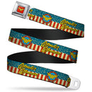 Wonder Woman Logo Full Color Red Seatbelt Belt - WONDER WOMAN/Logo Americana Red/White/Blue/Yellow Webbing